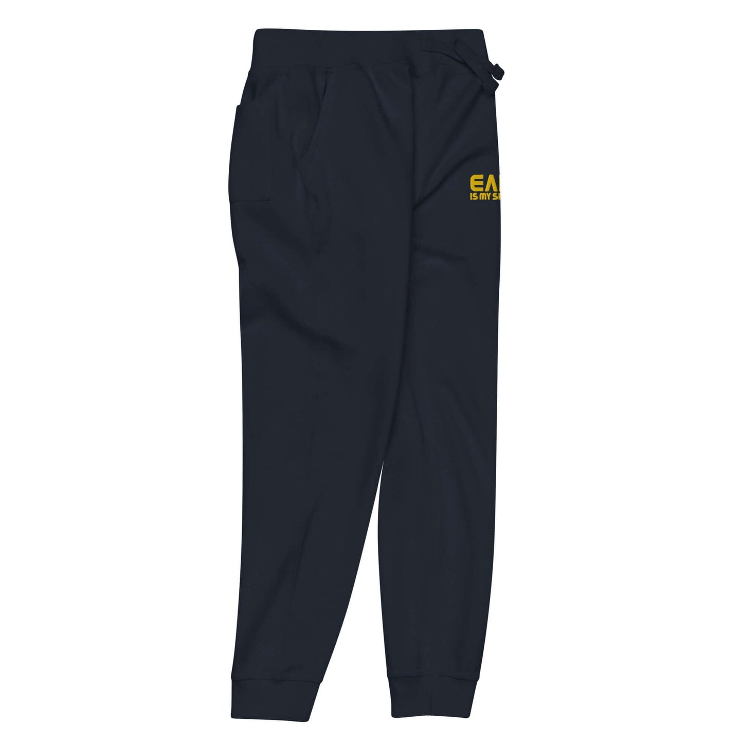 heavyweight fleece sweatpants with pockets and an elastic waistband in navy blue color.
